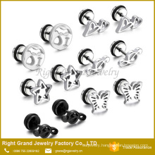 Silver Black Stainless Steel Butterfly Star Shaped Stud Earrings Plugs Fake Cheater Gauges